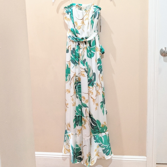 NWT Tropical Print Tube Top Maxi Dress - Picture 1 of 10